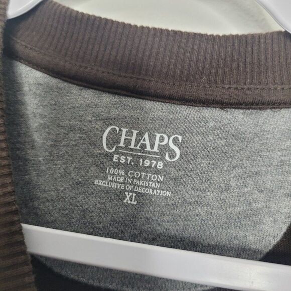 Chaps brown gray striped preppy old money frat long sleeve sweater size xl - Picture 3 of 6